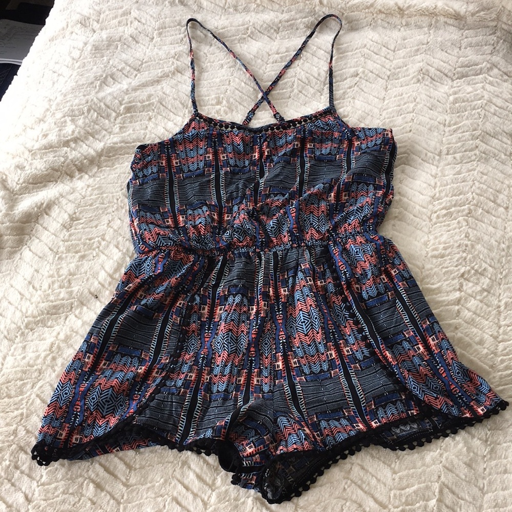 Papaya Romper Blue Black Pink tribal print Medium